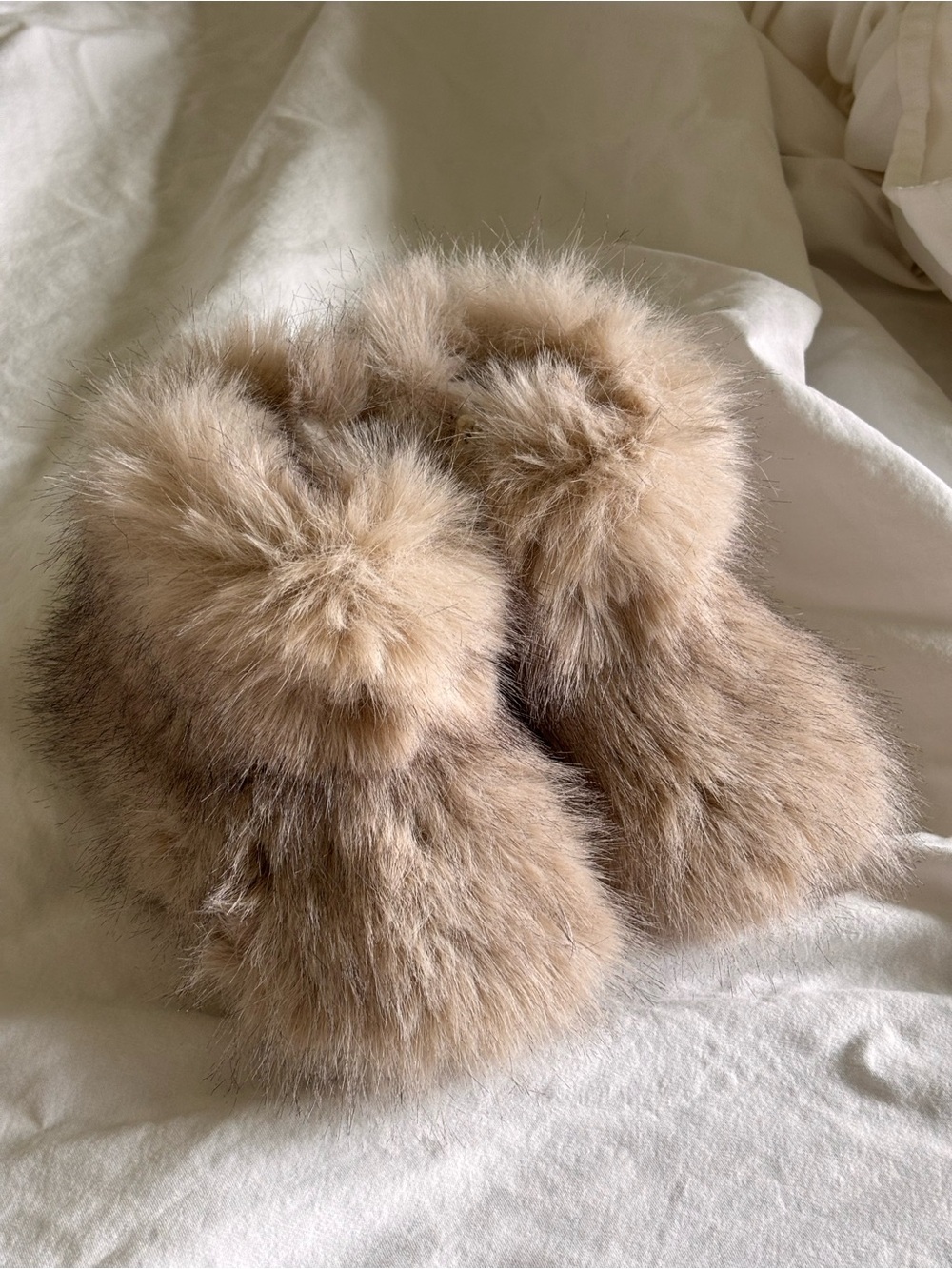Zara Kids Faux Fur Boots Beige EU 23 US 6 NWT